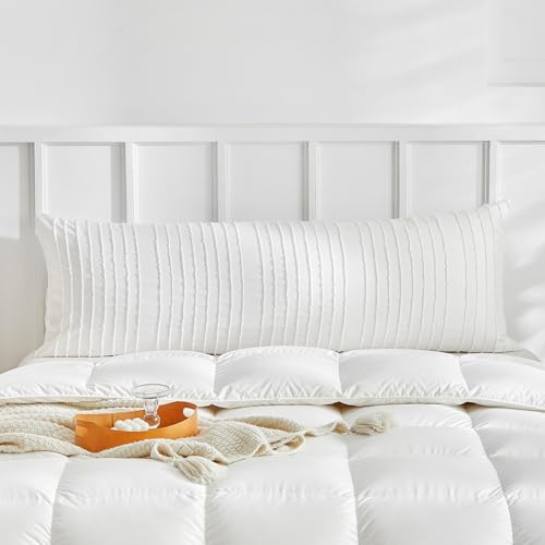 WARMDERN White Striped Pillow Covers Body Pillow Cover Soft Microfiber Stripe Pillow Cases Boho Tufted Stripes Textured Pillowcase with Envelope Closure(White, Body, 20x54 Inches)