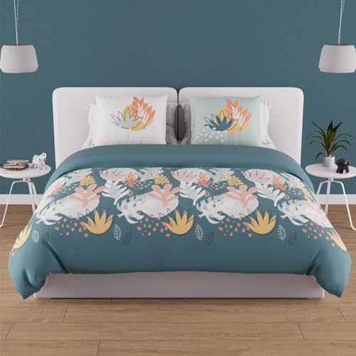 Soleil d'ocre, Mathis Blue Cotton Duvet Cover Set, 57 Thread Count, 260 x 240 cm