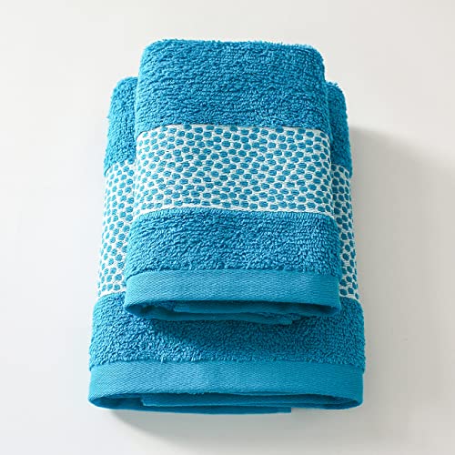 Jenny Sesal Miriam Set 1+1 Jacquard Towels with Frill, Set of Two Bath Towels Face and Guest Size: Face: 50 x 100 cm, Guest 38 x 58 cm, 100% Cotton, Soft to the Touch (Teal)