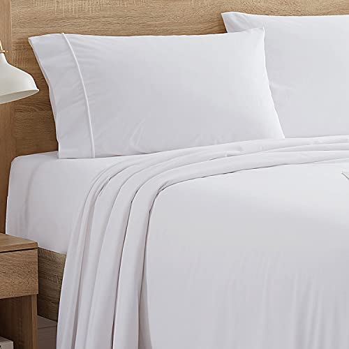Sweet Home Collection Flannel Sheets Warm and Cozy Deep Pocket Breathable All Season Bedding Set with Fitted, Flat and Pillowcases, Queen, White