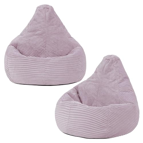 icon Dalton Kids Bean Bag, Lavender, 2 Pack, Cord Kids Bean Bag Chair with Filling Included for Girls and Boys, Childrens Chair, Beanbags for Children, Playroom Décor, Bedroom Accessories