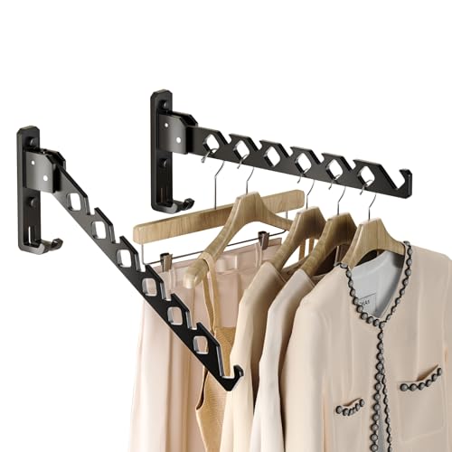Dr.DJ Wall Mounted Drying Rack Clothing Foldable for Laundry Room, Clothes Drying Rack Folding Indoor, Matte Black 2 Packs
