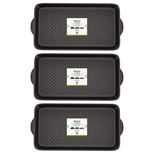 "Matace 100% Rubber Boot Tray for Entryway - Water Resistant Shoe Trays- Natural Rubber Mats for Shoes, Boots, Pets - Indoor and Outdoor Use, 3 Pack, 27.95""x 15.74"", Black"