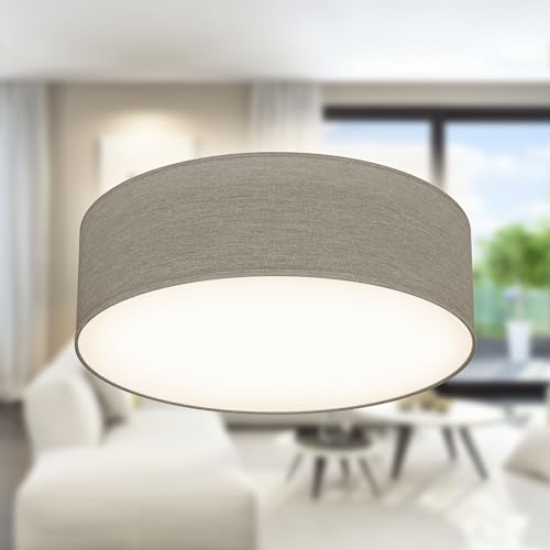 B.K.Licht - Ceiling Light with Fabric Light Shade, Flush Mount Light Fitting, E27 Socket, max. 40 watt Bulb, Livingroom, Bedroom Ceiling Lights, Hallway Lighting, Soft Light Lamp, 30x10 cm, Taupe