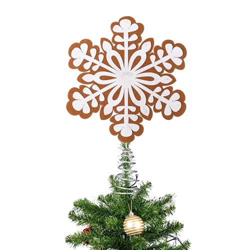 Gejoy Christmas Gingerbread Tree Topper 11 Inch Ginger Bread Christmas Decor Large Snowflake Treetop Ornament for Friends Home Indoor Holiday Decoration Gift Party Decor