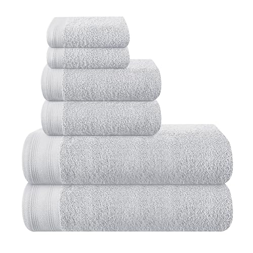 MALLONI HOME Ultra Soft 6 Pack Cotton Towel Set, Includes 2 Oversized Bath Towels 70 x 140 cm, 2 Hand Towels 40 x 60 cm and 2 Washbeds 30 x 30 cm, Light Grey