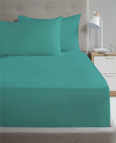 Kampala Hill Percale King Fitted Sheet Extra Deep Bedding Teal