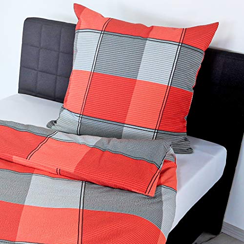 Bierbaum 314370/Maco Satin bed linen non-iron/with zipper, 4311 – stone colour, 100% Cotton, red, 135 x 200 cm