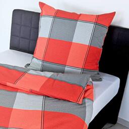 Bierbaum 314370/Maco Satin bed linen non-iron/with zipper, 4311 – stone colour, 100% Cotton, red, 135 x 200 cm