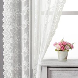 Kotile Ivory Lace Curtains 54 Inch Length 2 Panels Set, Rustic Vine Floral Lace Curtains for Kitchen Window, Rod Pocket Privacy Lace Sheer Curtains, 52 x 54 Inch, 1 Pair, Ivory/Cream
