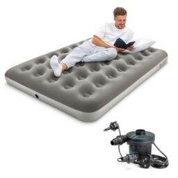 Bestway Premium Camping Double Airbed with Handheld Electric Pump - Double Flocked Inflatable Bed Portable, Air Mattress, Outdoor Camping Bed, Fast Inflation