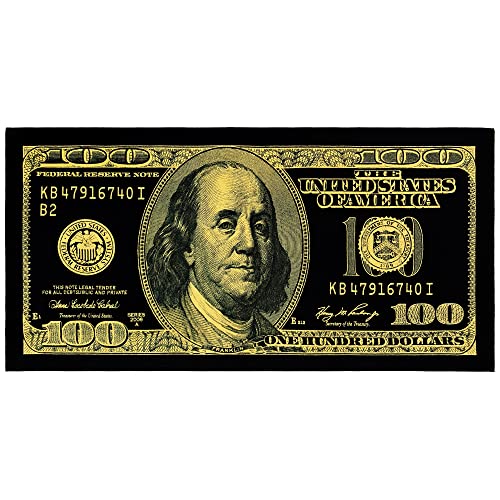 "Beachland Gold 100 Dollar Bill Beach Towel 30 x 60 inch - 100% Cotton Pool Towel, Travel, Camping, Lake (1 Towel 30"" x 60"", Gold Dollar Bill)"