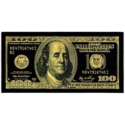 "Beachland Gold 100 Dollar Bill Beach Towel 30 x 60 inch - 100% Cotton Pool Towel, Travel, Camping, Lake (1 Towel 30"" x 60"", Gold Dollar Bill)"