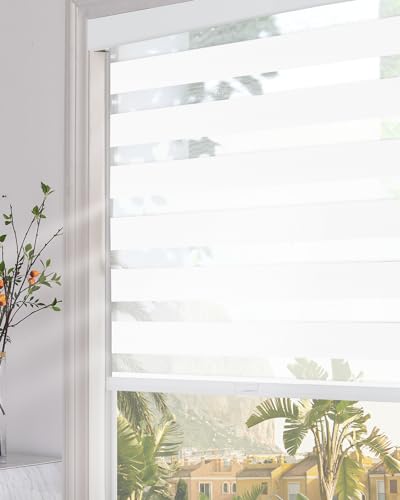 "Persilux Blackout Zebra Blinds for Windows (17"" W x 64"" H, White) Cordless Zebra Shades for Indoor Windows, Sheer Shades Thermal Insulated Blinds with Upgraded Cassette, Roller Window Shades for Home"