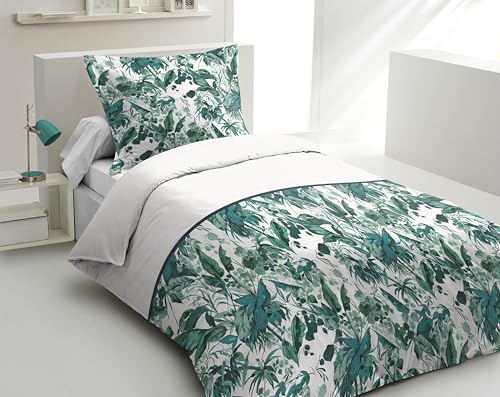 HOME LINGE PASSION La Nomad Duvet Cover 140 x 200 cm, Green - 2 pieces, soft cotton percale, cover and pillowcase