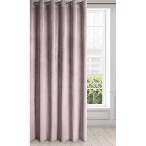 Eurofirany Velvet Super Soft Curtain with Eyelets - 1 Panel, Room Darkening Window Treartment, Drapes for Bedroom, Kitchen, Living Room, W84 x L98, Light Pink