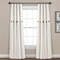 Lush Decor Linen Button 100% Lined Blackout Window Curtain Panel Off White Single 40X84
