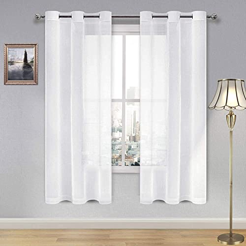 DWCN White Sheer Curtains, Linen Look Semi Transparent Voile Grommet Top Solid Lightweight & Airy Gauzy Curtains & Drapes for Living Dining Room Drapes W36 x L72 Inch Long, Set of 2 Panels