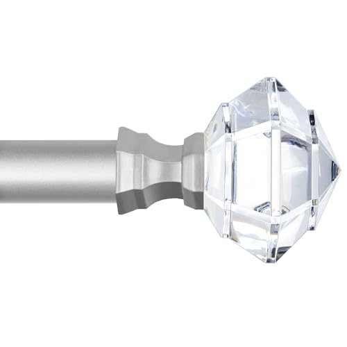 TONIAL Curtain Rods 32 to 58 Inch(2.6-4.8ft), Telescoping Splicing 3/4 Single Rods for Windows 20 to 53 Inch(1.7-4.4ft) Decorative Drapery Rod with Acrylic Diamond Finial, Nickel