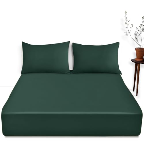 "GC GAVENO CAVAILIA King Size Deep Fitted Sheet- 16""/40 cm Anti Allergy Bedding - Polycotton Fabric Deep Pocket Bottom Bedsheet- Dark Green"