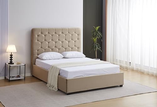 "Seconique Madison 4'6"" Double Bed in Fawn Velvet Fabric"