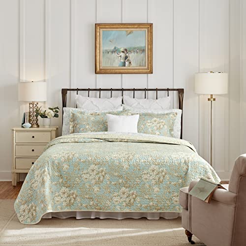 Laura Ashley - Quilt Set-Ultra Soft All Season Bedding, Reversible Stylish Coverlet with Matching Sham(s), Cotton, Serene, Queen