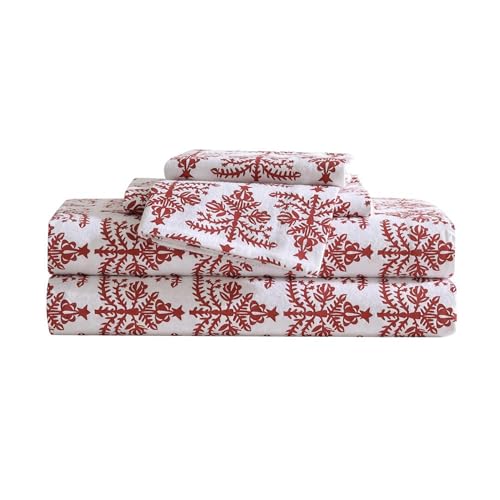 Eddie Bauer - Queen Sheets, Cotton Flannel Bedding Set, Brushed for Extra Softness, Cozy Home Decor, Oeko-Tex Certified (Jolly Trees Red, Queen)