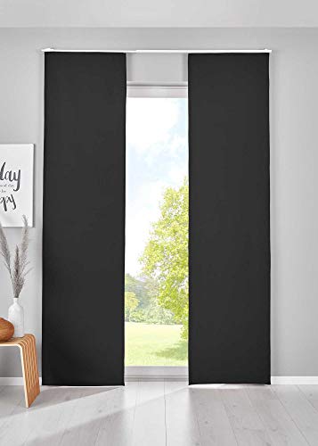 Gardinenbox Newyork 202020680-2 Set of 2 Blackout Sliding Curtains, Panel Carrier, Opaque Thermal Sliding Curtain, 145 x 60 cm, Black Panel Curtains