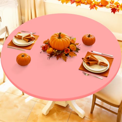 "Moosfor Spandex Round Tablecloth, Fitted Table Cloth for 25""-30"" Tables - Elastic Outdoor Picnic Table Cover, Circle Stretch Waterproof Table cloths for Patio, Dining, Kitchen, Coral Red"