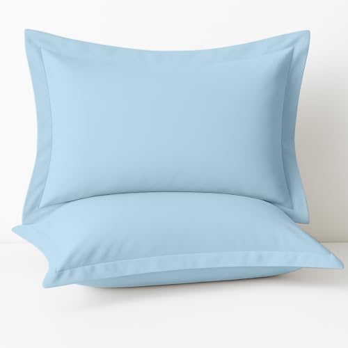 Cotton Metrics Linen 2 Pack Pillow Shams Standard Size 20x26 ??? 600 Thread Count 100% Organic Cotton Sky Blue Pillow Covers with 2 Inch Flange, Soft & Smooth Premium Hotel-Quality Pillowcases Set of 2