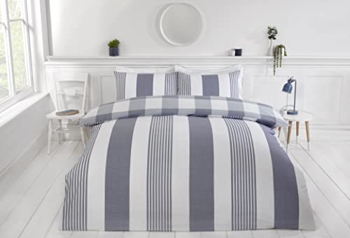 Rapport Home Furnishings Chambray Stripe Duvet Cover Set Reversible Bedding Bed Set Bed Linen (Single, Denim)