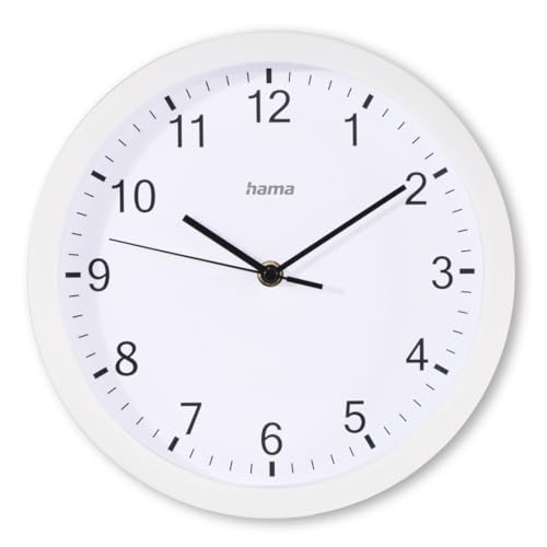 Hama Wall Clock Silent & Non Ticking (25cm/9.84 Inch, Modern Quartz, Battery Operated Analog Wall Clock, Easy to Read, Minimalist Design, Glass Cover, Ideal for Living Room or Kitchen) White