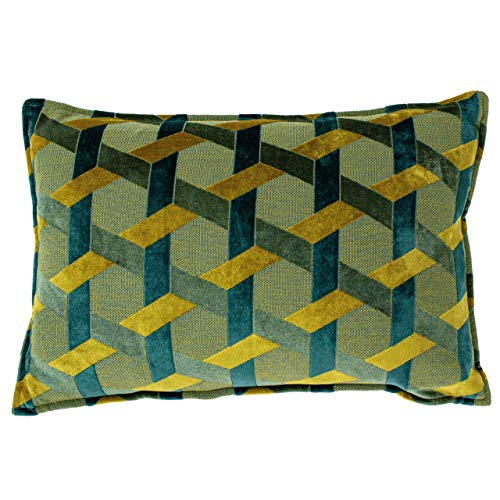 Paoletti Delano Feather Filled Cushion, Teal/Gold, 40 x 60cm