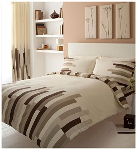 Gaveno Cavailia Blocks Luxurious Bed Set with Duvet Cover and Pillow Cases, Polyester-Cotton, King-Cream/Brown