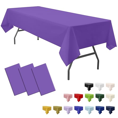 "PartiPallete 3-Pack Premium Plastic Violet Tablecloth Disposable 54"" x 108"" Rectangle Table Cover Party Pale Pastel Violet Table Cloths for Parties Birthday Wedding Engagement Bridal Shower Banquet"
