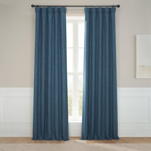 HPD Half Price Drapes Faux Linen Textured Room Darkening Curtains for Bedroom 84 Inches Long (1 Panel), 50W X 84L Curtains for Living Room Home Decor, Story Blue