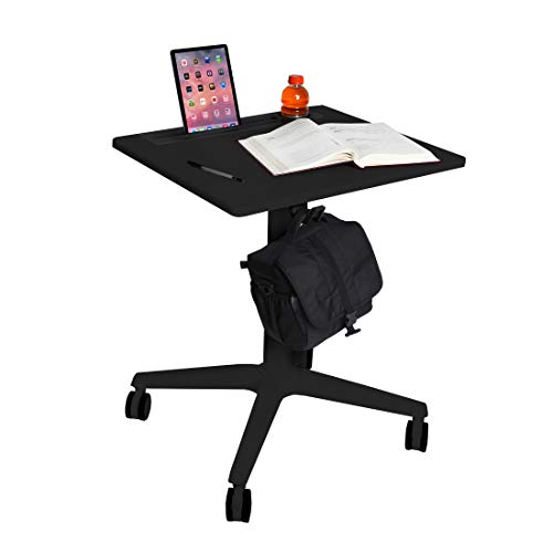 "Seville Classics Airlift 25.6"" XL Sit-Stand Adjustable Student Classroom Cup Holder Mobile Desk, Black"