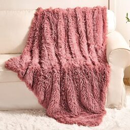 "YUSOKI Super Soft Plush Faux Fur Blanket 50"" x 60"",Fluffy Cozy Comfy Furry Warm Throw Blanket Sherpa Fuzzy Fleece Thick Lightweight Blanket for Bed Chair Sofa Couch Bedroom(Pink, Throw50 x 60"")"