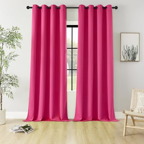 HUTO Blackout Bedroom Window Curtains Drapes - Antique Copper Thermal Insulated Privacy Protect Curtains Drpaeries for Living Room, 2 Panels, 52 x 120 Inch, Hot Pink
