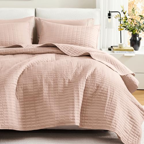 "Comfort Spaces All Season, Lightweight, Coverlet Bedspread Bedding, Matching Shams, Fabric, Blush, Quilt Full/Queen(90""x90"")"