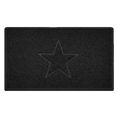 Nicoman Star Shape Embossed Entrance Door Mat Non Slip Dirt Trapper PVC Spaghetti Mat with Rubber Base, Jet Washable Quick Drying Doormat Drainage Outdoor Use Only - (Medium, Black, 75 x 44cm)
