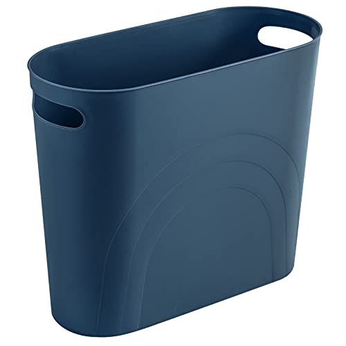 rejomiik Small Trash Can, 3.5 Gallon Slim Garbage Can Plastic Waste Basket with Handles Container Bin for Narrow Spaces Bathroom, Bedroom, Kitchen, Office at Home, Teal Blue