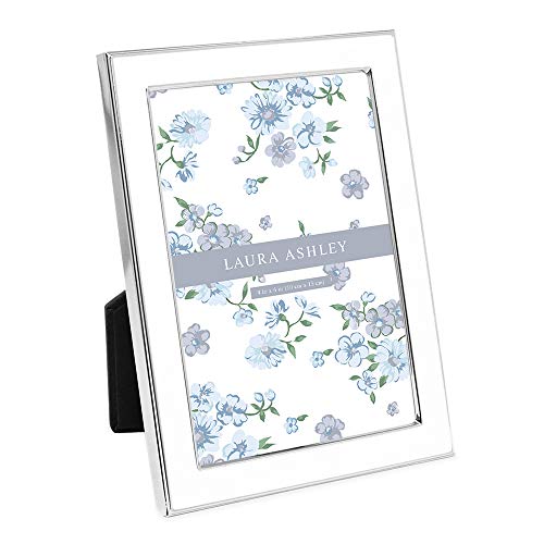 Laura Ashley 4x6 White Enamel Picture Frame, Silver Metal Edge with Easel, for Countertop, Counterspace, Tabletop Display, Bookshelf, Desk, Wall Décor, Photo Gallery