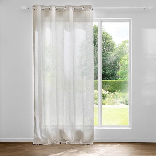 Douceur d'Intérieur, Marius Eyelet Curtain 140 x 240 cm Linen Effect with Metal Print