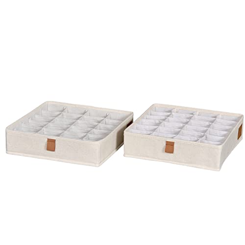 LOVE IT STORE IT Drawer Organiser Set, Pack of 2, Storage Boxes with 24 Compartments for Clothes and Underwear, Foldable Fabric Boxes, Beige, 30 x 30 x 8 cm