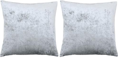 "Paoletti Riva Verona Cushion Cover Square - Silver - Velvet Feel - Crushed Velvet Look - Hidden Zip Design - 100% Polyester - 55 x 55cm (22"" x 22"" inches) - Designed in the UK (Pack of 2)"