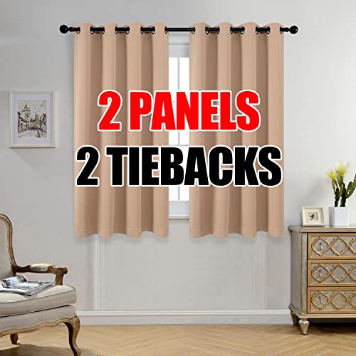 MIUCO Room Darkening Grommet Thermal Insulated Blackout Window Curtains Panels for Gilrs Room Window 1 Pair 52x63 Inch Taupe, Bonus 2 Tie Backs Included