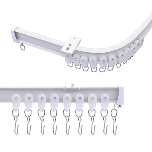 MaKefeile Ceiling Curtains Track Aluminum Flexible Bendable Tracks Rod Room Divider Privacy Partition Separator RV Outdoor Curtain Rail Hook Set, White 3-21ft