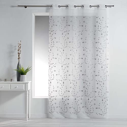 Douceur d'Intérieur Curtain with Eyelets 140 x 240 cm Embroidered Sand Small Flower Design White/Grey