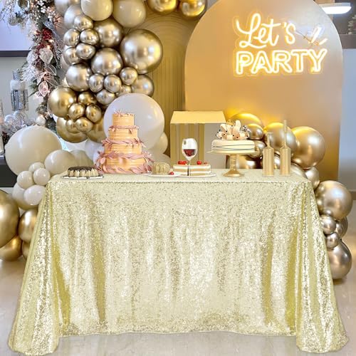 B-COOL Sequin Tablecloth Light Gold Rectangular 90x132 Inches Shimmer Tablecloth Sparkly Table Fabric for Charity Galas Themed Parties Prom